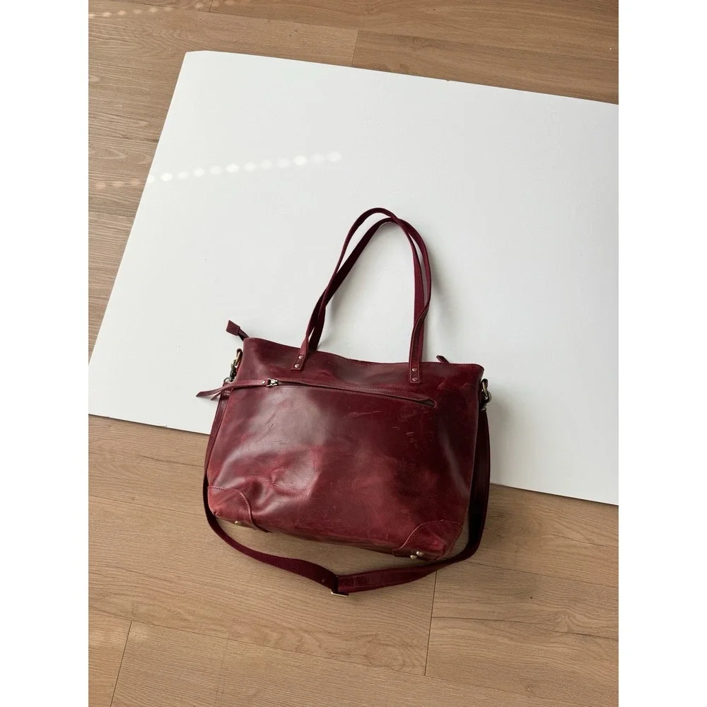 Leather Tote Shoulder Bag Red Laptop Szone Minimal Chic Large Travel Work